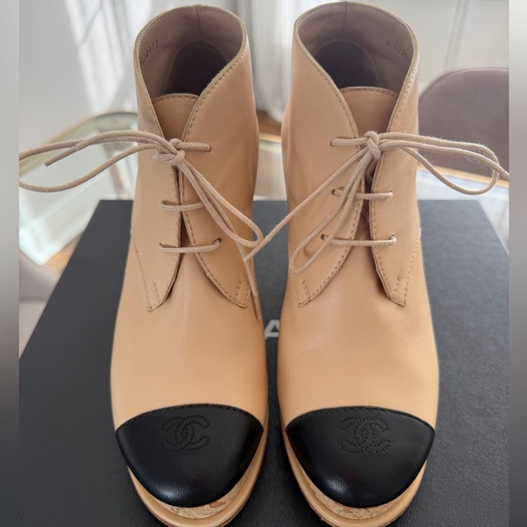 Chanel Cork Lace Up Booties - Picture 2 of 6